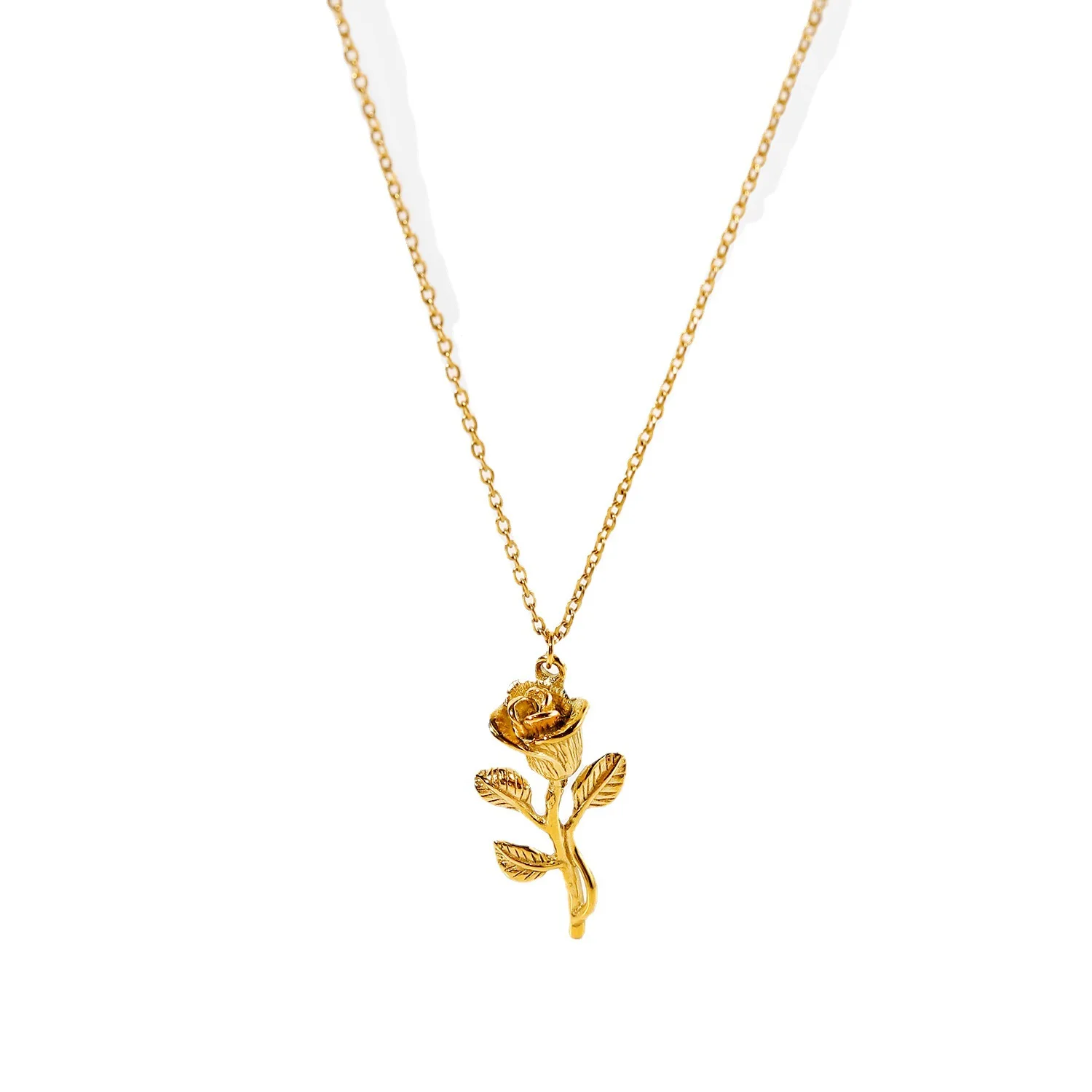 

Stainless Steel PVD 18K Gold Plated Tarnish Rose Pendant Necklace For Woman Jewelry Wholesale 2023 Trendy