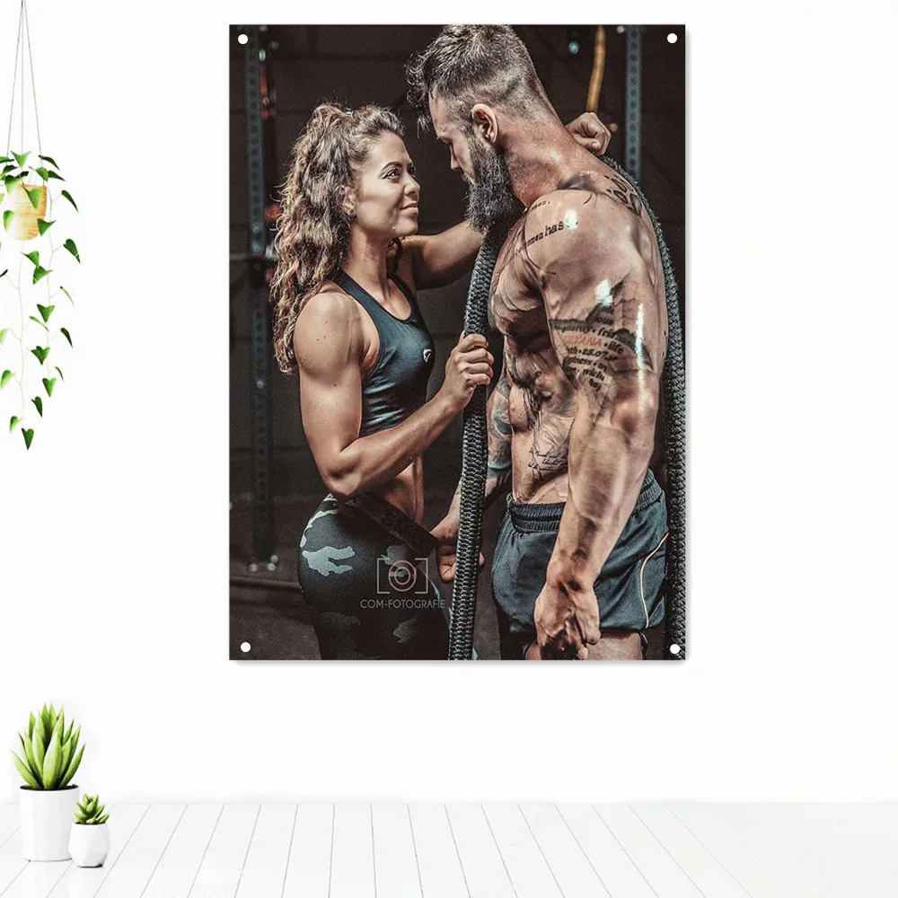 

Bodybuilding men and women Exercise Motivational Poster Tapestry Gym Wall Hanging Cloth Bodybuilding Yoga Workout Banner Flag