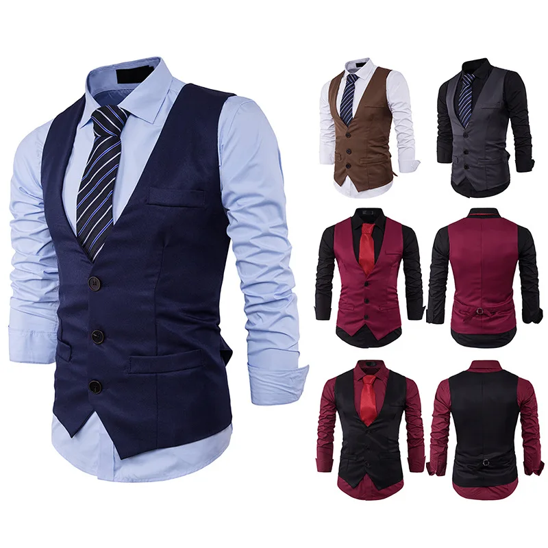 

New Men's Fashion Slim Single-breasted Three-button Solid Color Gentleman Suit Vest Elegant Formal Dresses for Men Steampunk