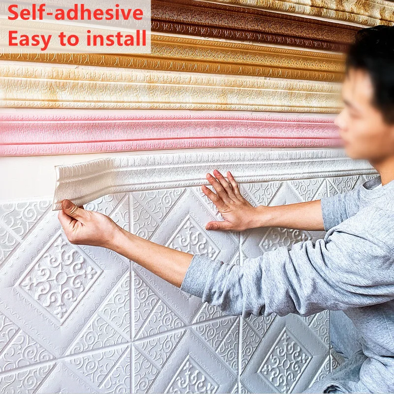 

3D Pattern Waterproof Self-adhesive Foam Baseboard Waistline Border Wall Stickers Living Room Bedroom Background Wall Decoration