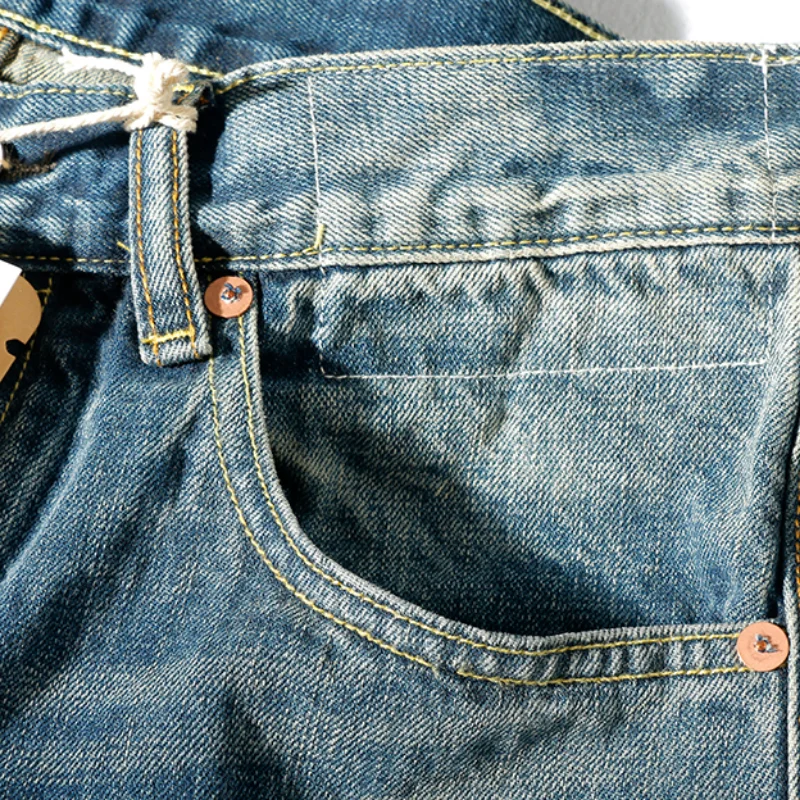 Jeans men's American retro autumn and winter heavy straight leg pants