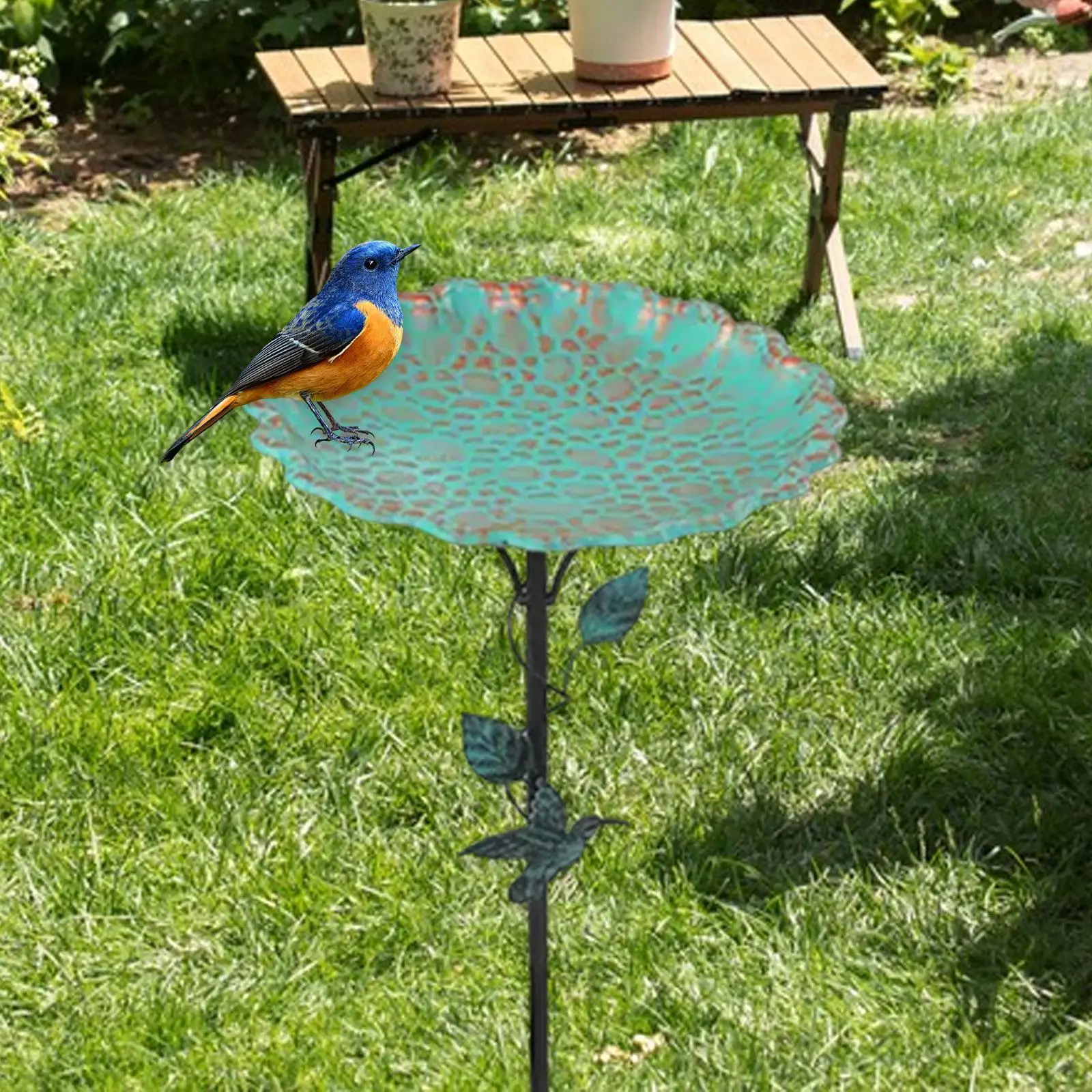 Birdfeeder with Metal Stake Bird Feeder Weather Resistant Bath for Outdoor Garden Courtyard
