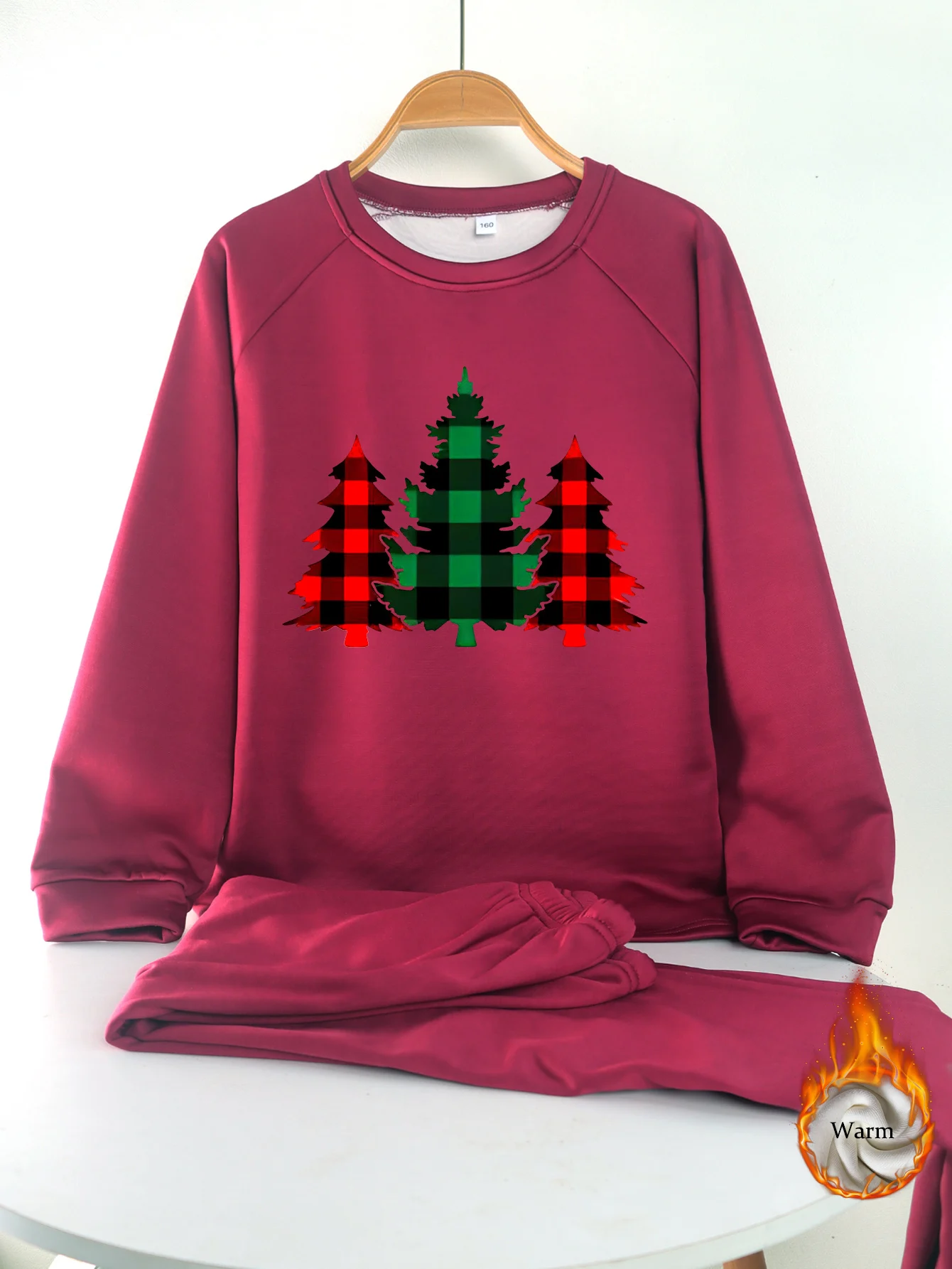 Подростковый комплект Automne Hiver chaud sous - vêtements arbre de Noël imprimé manches longues doux en duvet hiver