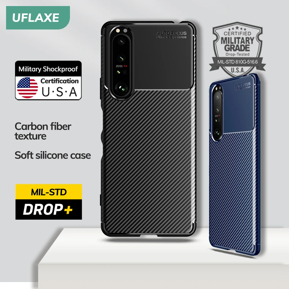 

Shockproof Soft Silicone Case for Sony Xperia 1 5 10 III Xperia 1 5 10 II Carbon Fiber Back Cover Casing