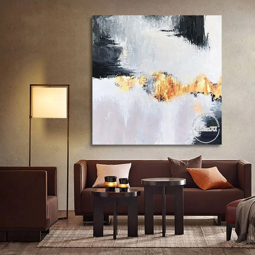 

2022 Новое поступление холст Китай абстрактная Золотая фольга картина маслом Современная Настенная картина Декор Аксессуары для спальни без...