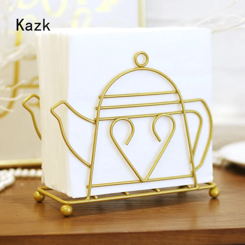 

Retro Golden Teapot Napkin Holder American Hotel Table Decor Vertical Iron Art Tissue Holder Coffee Shop Napkins Organizer