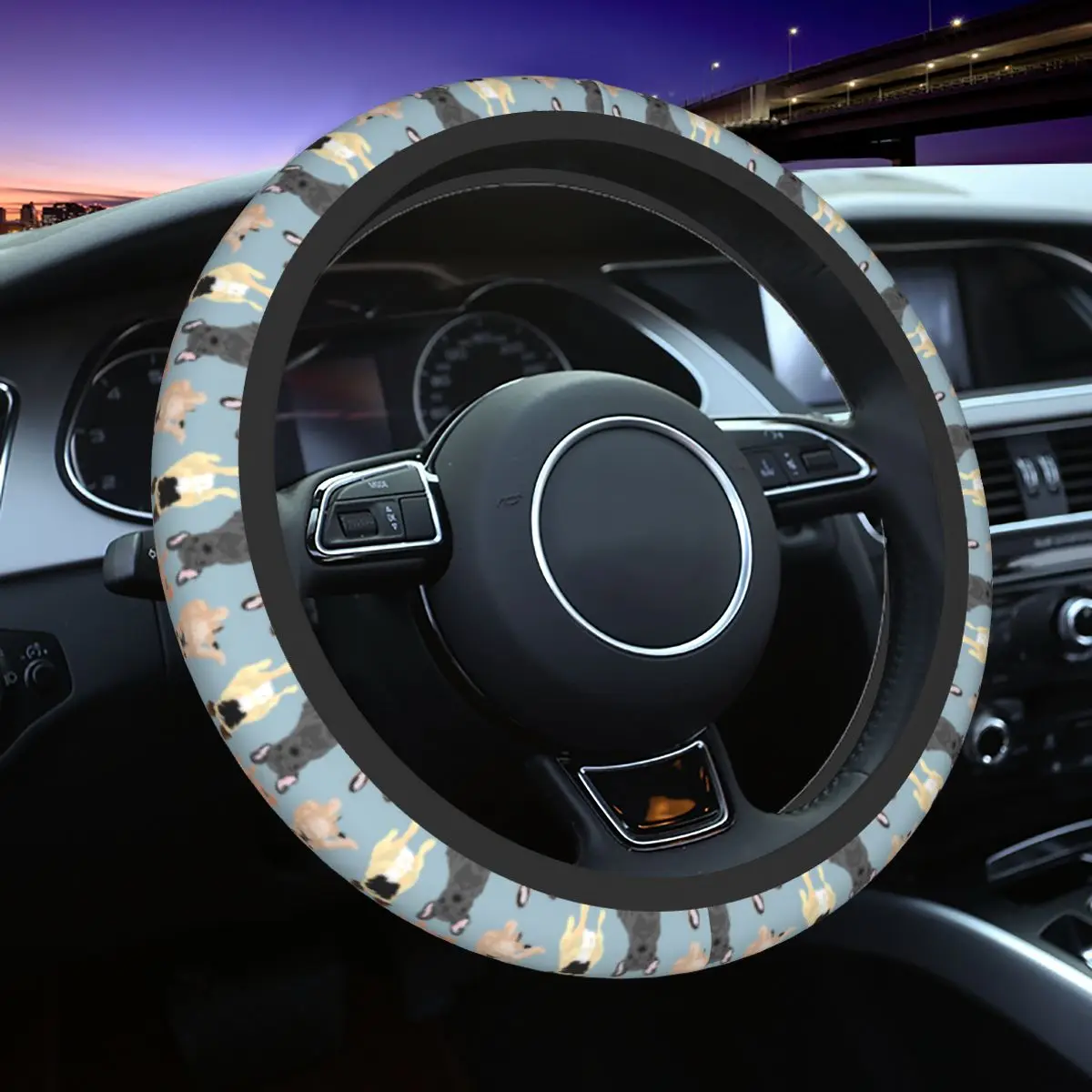 

French Bulldogs Car Steering Wheel Cover 38cm Universal Auto Steering Wheel Protector Suitable Car-styling Car Accessories