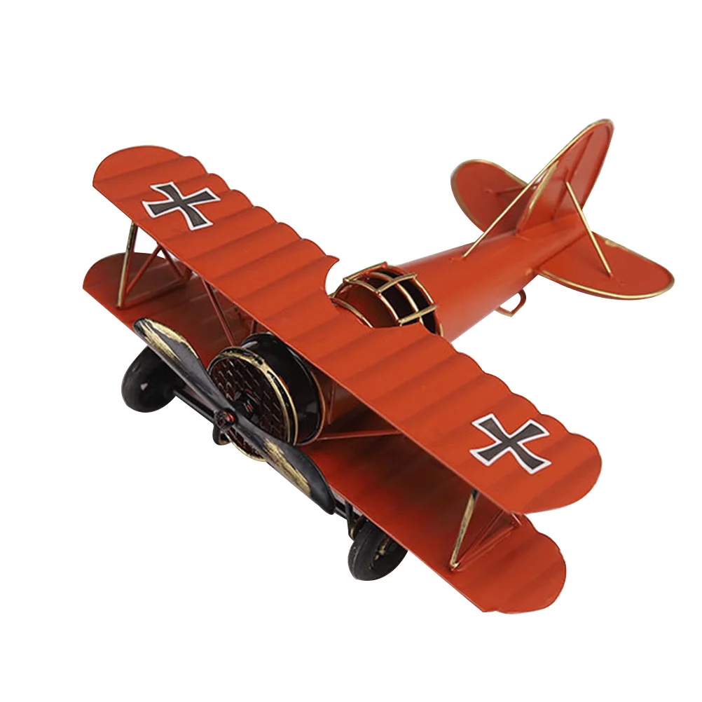 

Vintage Iron Metal Plane Aircraft Models Handicraft for Photo Props Kids Toy Home Decor Ornament Desktop Decoration(Red) Retro