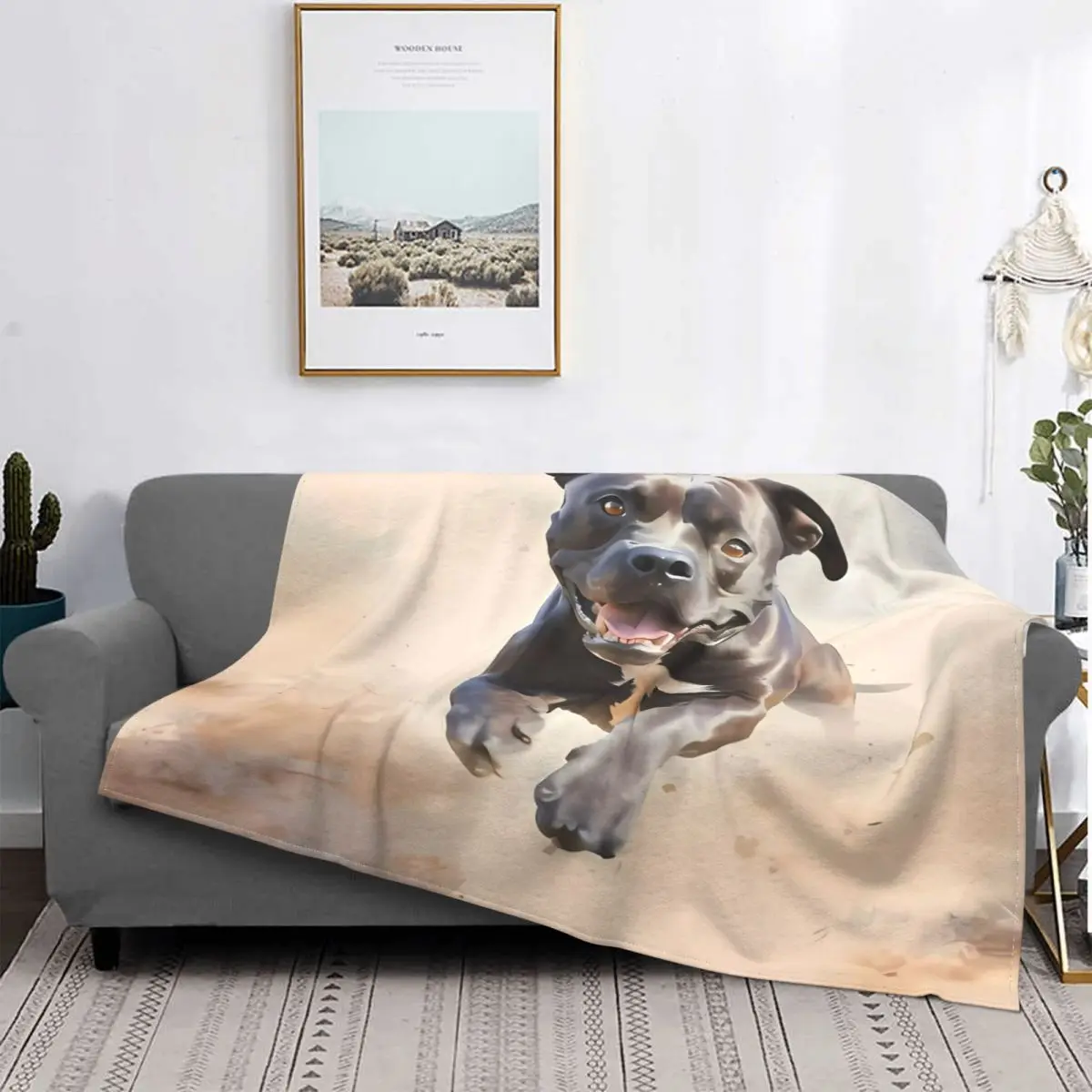 Ультра-мягкое Флисовое одеяло на микрофоне кроффордшир бультерьер 3-Акварель 2024