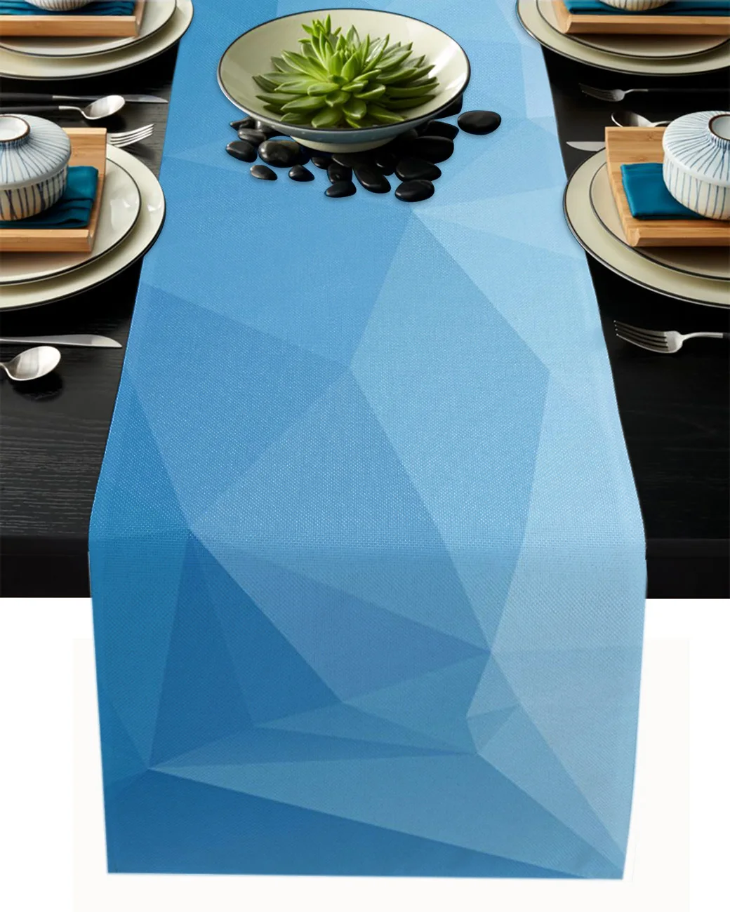 

Triangle Blue Gradient Table Runner Party Wedding Centerpieces for Tables Home Hotel Decor Kitchen Dining Tablecloth