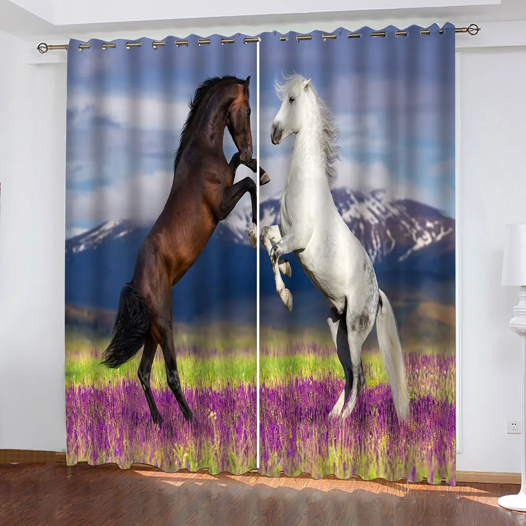 Customized Curtains For Rooms Animal Horse Purple Lavender 2 Pieces Custom Modern Blackout The Whole House Girl Be