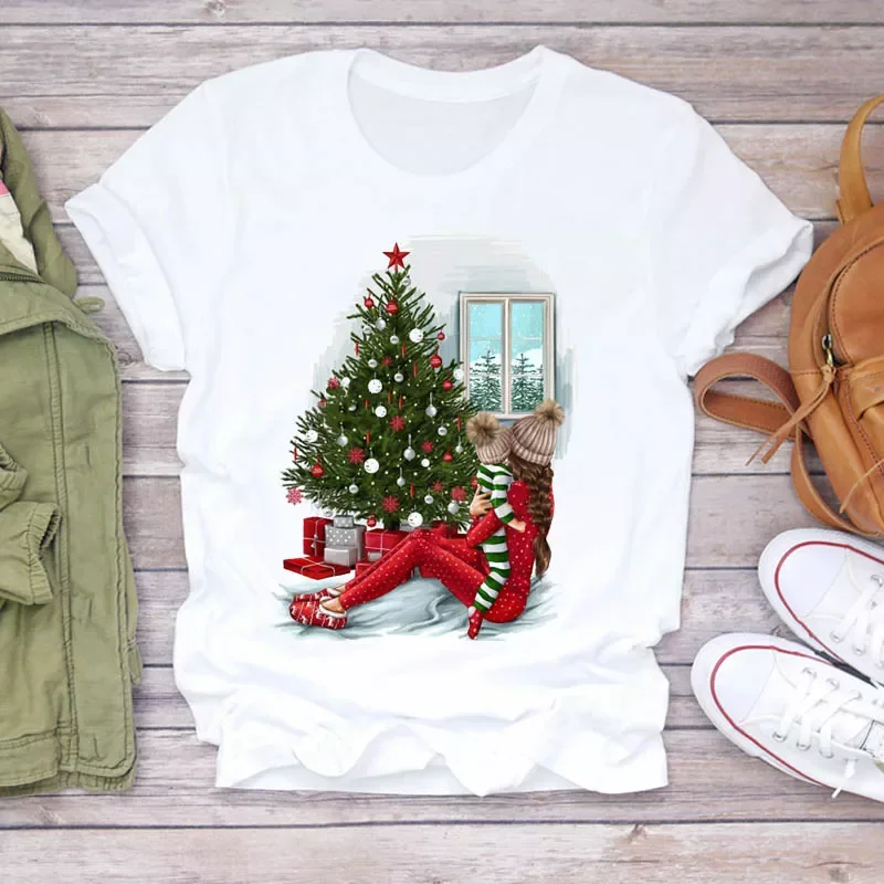 

2023New Cartoon Holiday Mom Life Mama Tree 90s Merry Christmas Print Lady T-shirts Top T Shirt Ladies Graphic Female Tee T-Shirt