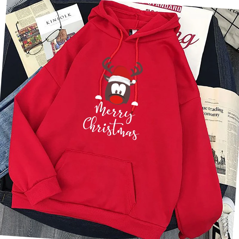 

Womens Christmas Hoodies Fashion Santa Claus Printed Women Cartoon Reindeer Funny Printed Oversized Sweatshirt Female Dropship