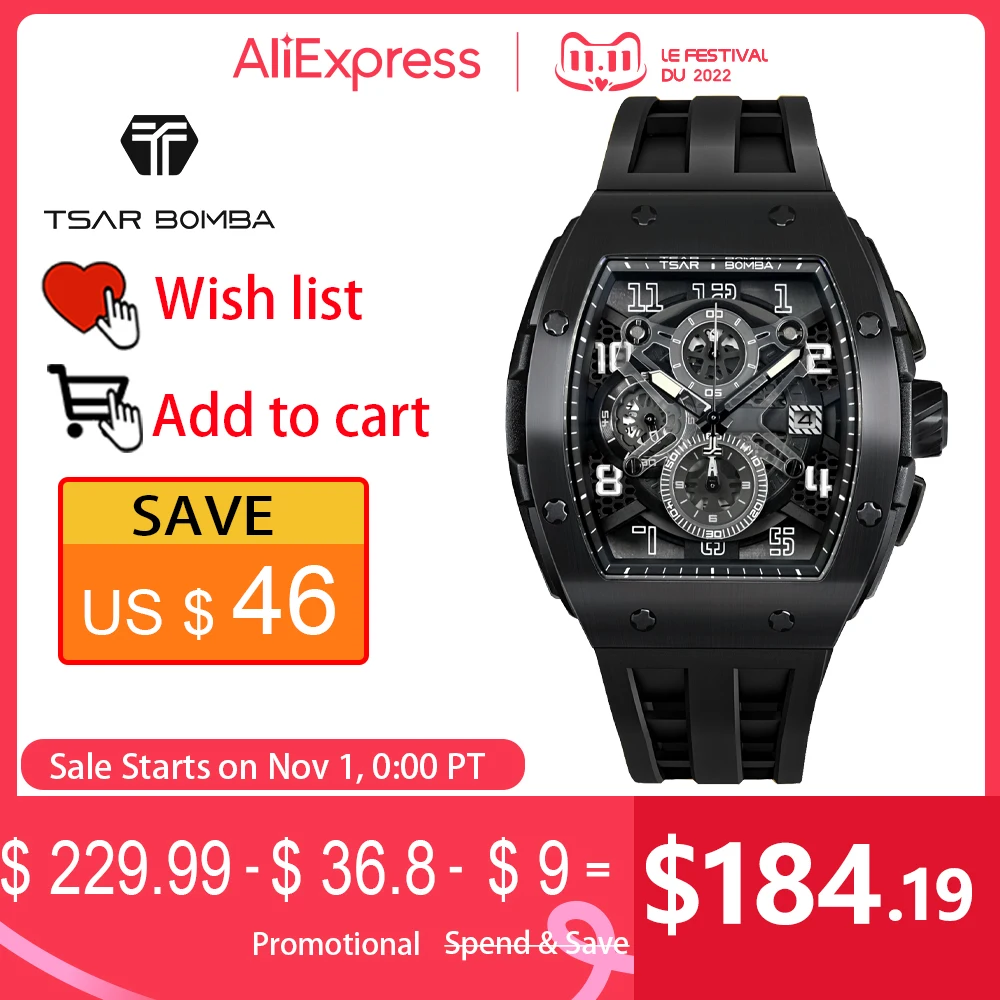 Купить TSAR BOMBA Часы наручные мужские Кварцевые водонепроницаемые с сапфировым стеклом и хронографом