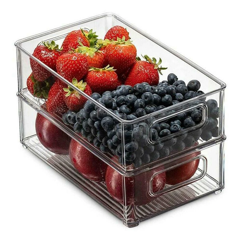 

New Clear Plastic Stackable Fridge Food Storage Box With Handle Refrigerator Organizer Bin Pantry Food Freezer Organizer Tool