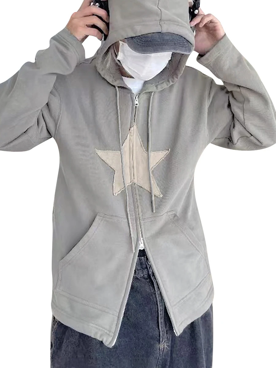 

Women s Y2k Zip Up Hoodie Star Print Hooded Sweatshirt Oversized Long Sleeve Jacket Harajuku Casual Streetwear