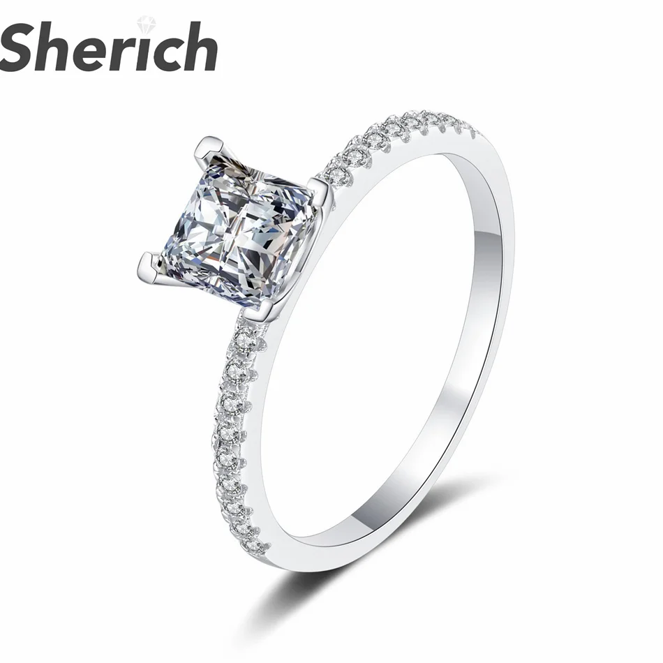 

Tbestone 1ct Moissanite Ring Square Princess Cut S925 Sterling Silver Sparkling Promise Charming Woman Engagement Gift Jewelry