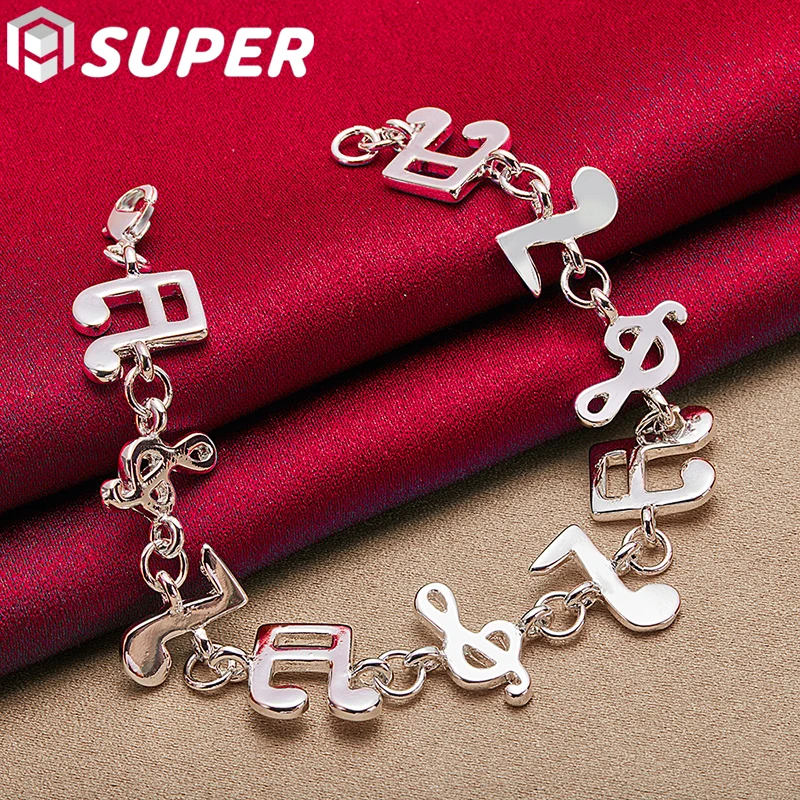 

925 Sterling Silver Music Symbol Chain Bracelet For Women Wedding Engagement Party Fashion Jewelry