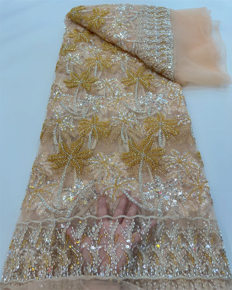 

African Lace Fabric Embroidered Sequined Beaded Nigerian Lace Fabric 2023 High Quality French Tulle Lace Fabric For Dress RF5905