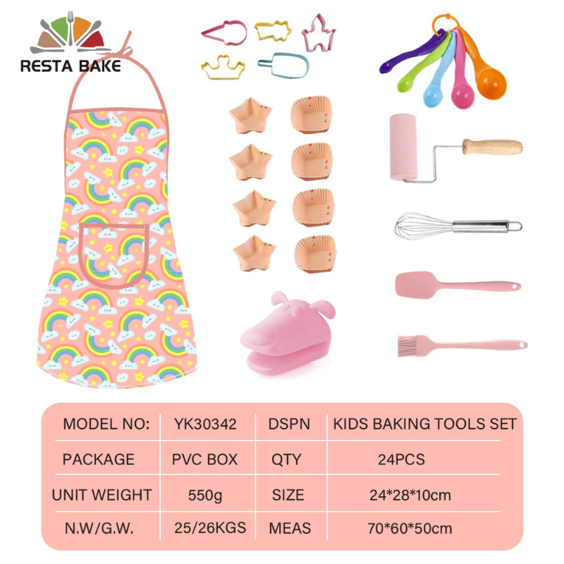 

New 24 Piece Children's Baking Set, Family Role Play, Parent-child Kitchen, Toy Apron Set, Special for Pastry