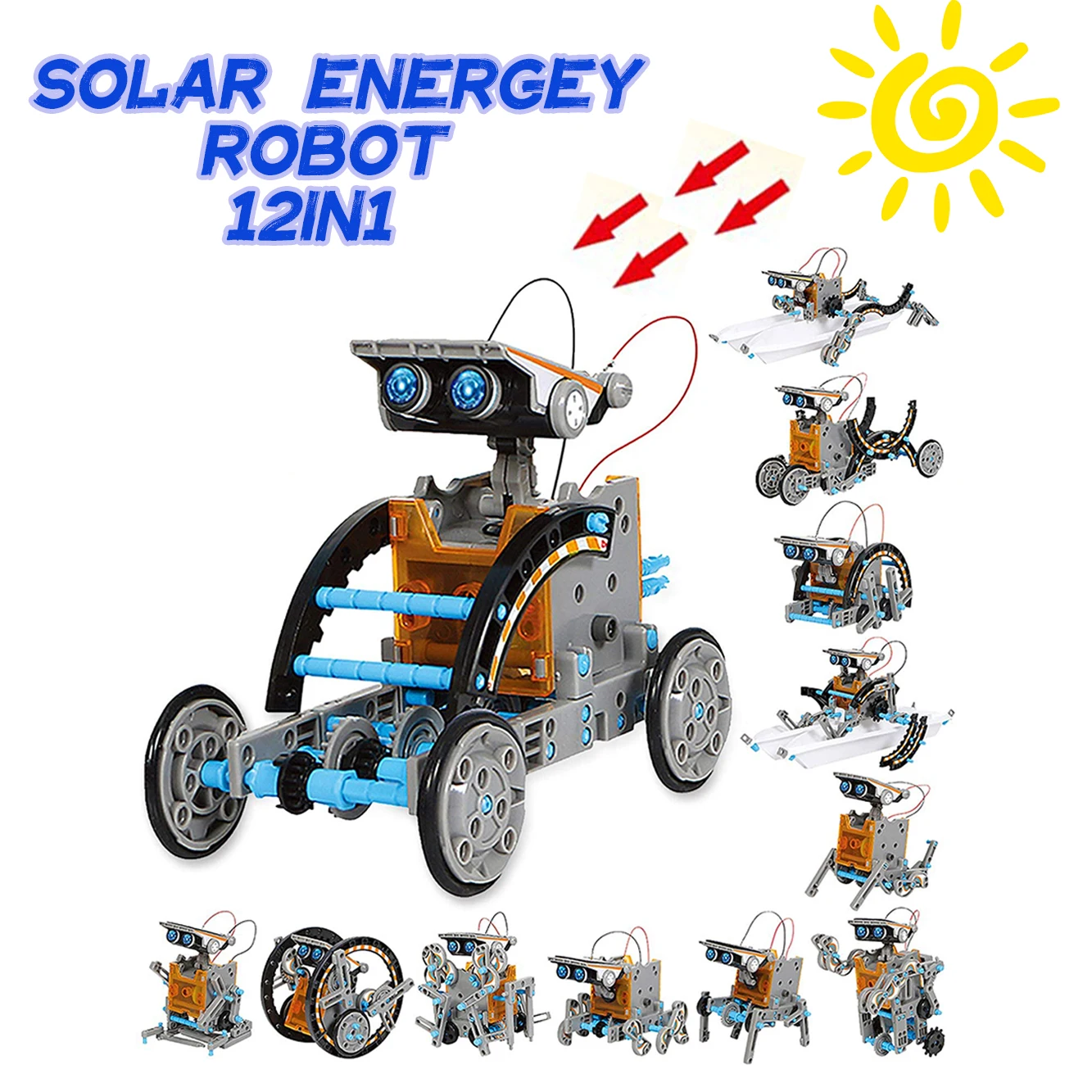 

12In1 Solar Energy Technological Gadgets Diy Assembled Model Mechanical Bricks Building Block Science Educational Toy Novel Toy