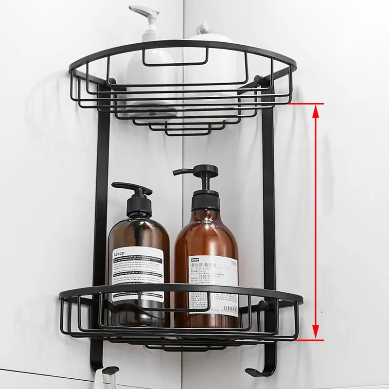 Однотонная латунная угловая полка для ванной комнаты с крючками стойка шампуня и