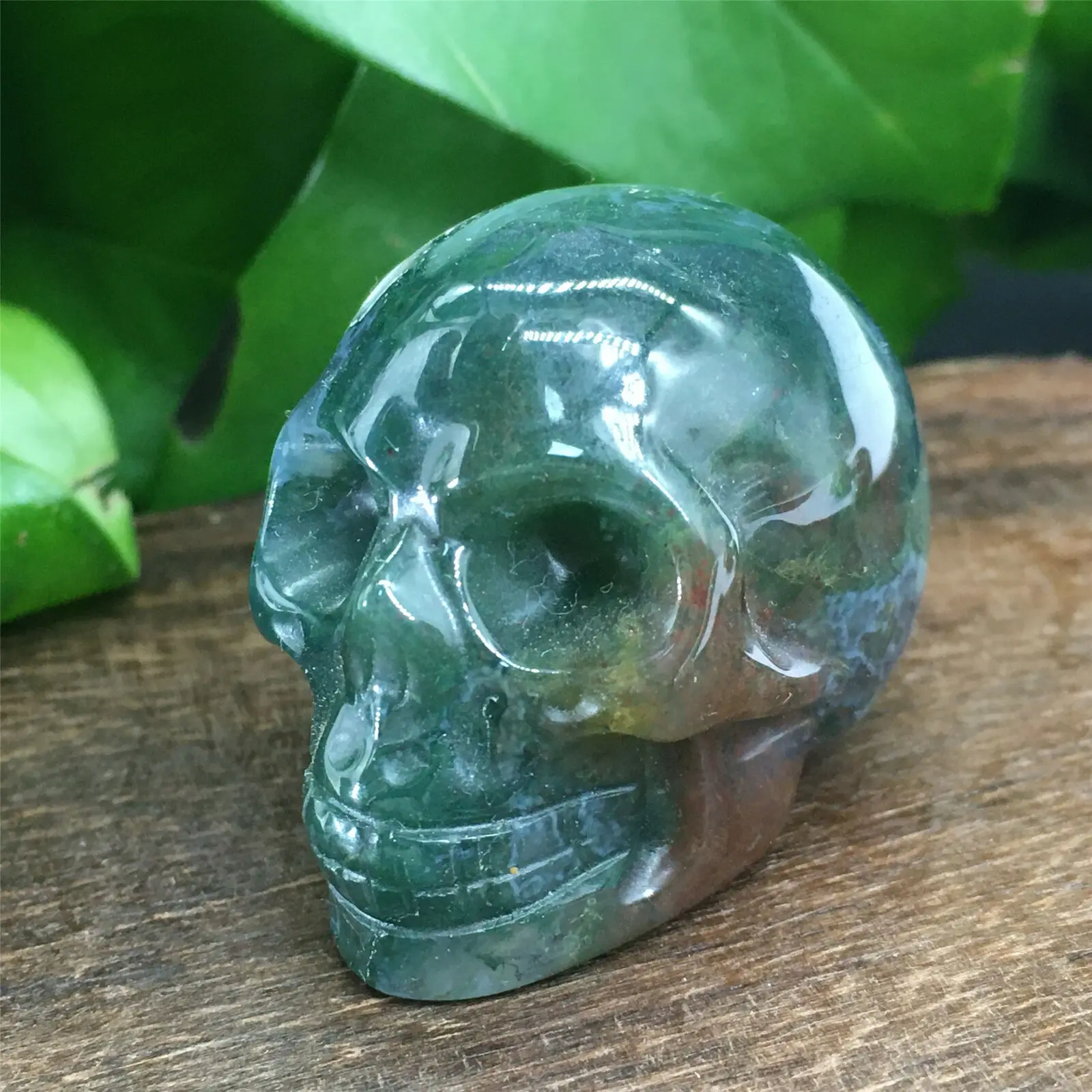 

Natural water grass agate stone quartz hand carved crystal skull gem reiki treatment