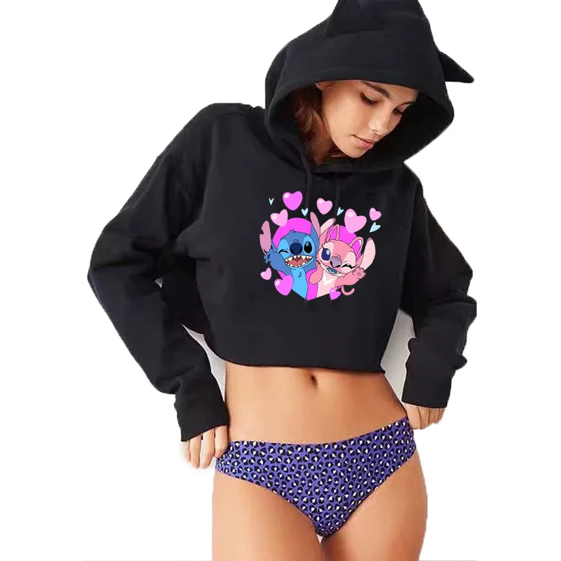 Sweat à capuche à manches longues pour femme  vêtements d'hiver  style dessin animé Disney Stitch