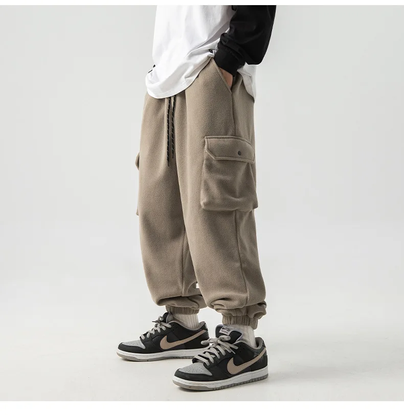 Winter Men's Fleece Pants 2023 New Large Pocket Design Trousers Women Warm Thick Casual Cargo Pants Fashion Joggers Sweatpants