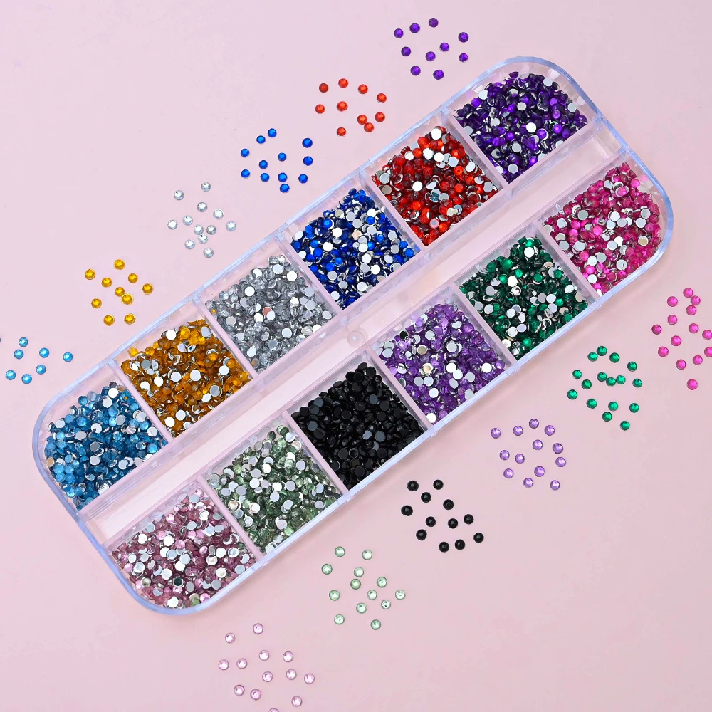 2000 шт. разноцветные круглые блестящие 3d-украшения для ногтей 2 0 мм 12 Ячеек