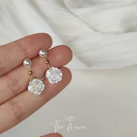 white camellia pearl drop earrings fashion custom flowers women party trend jewelry dangler luxury accessories wedding gifts