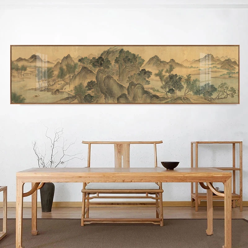 

Пейзаж на холсте в китайском стиле ретро, Настенная картина с изображением прикроватной тумбочки, Постер для спальни, украшение для дома 06