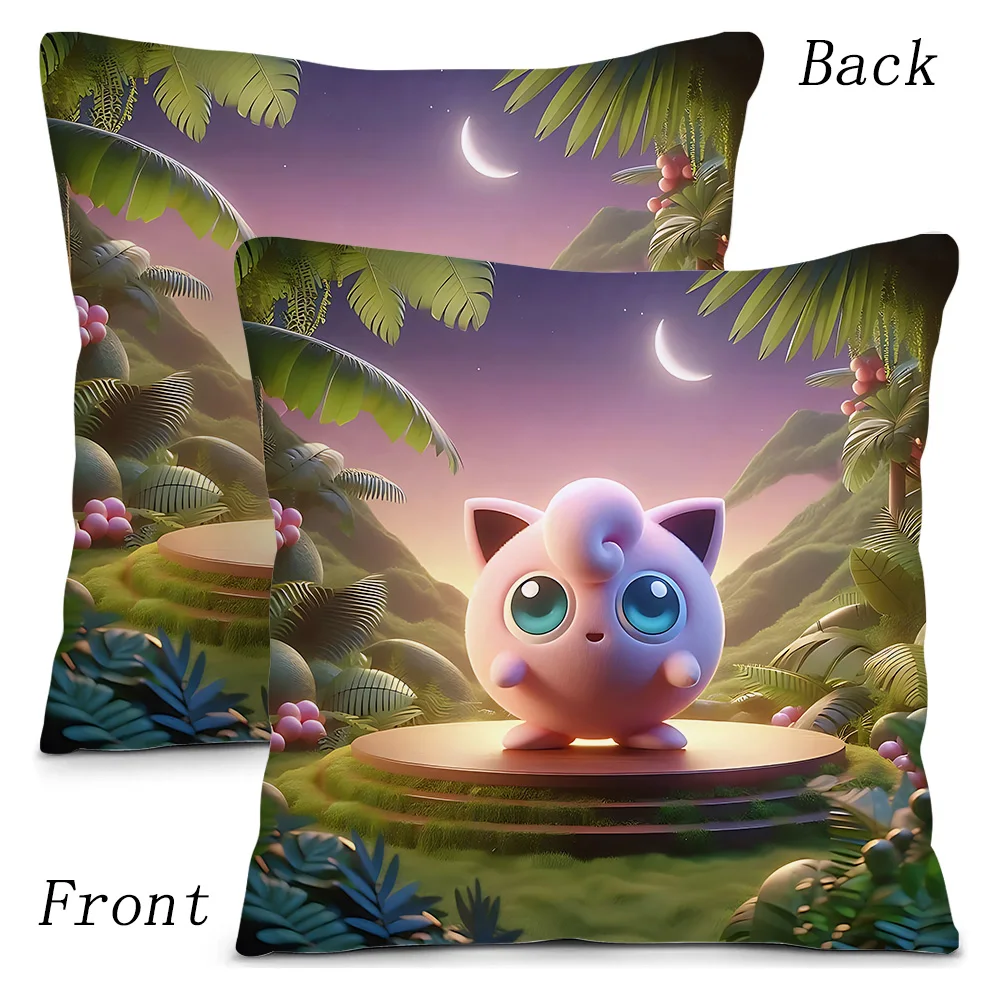 Pillow Covers Cartoon Cute P-Pokémons Jigglypuffs Sofa Decorative Home Double-sided Printing Short Plush Cushion Cover