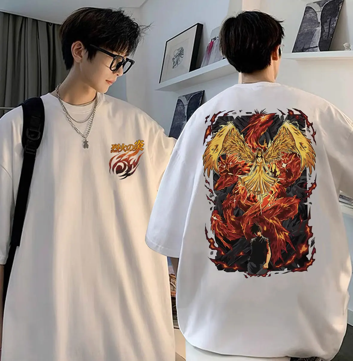 

Japanese Anime Flame of Recca Graphic T-shirt Men Women's Manga O-collar Cotton T Shirts Male Casual Oversized Short Sleeve Tees