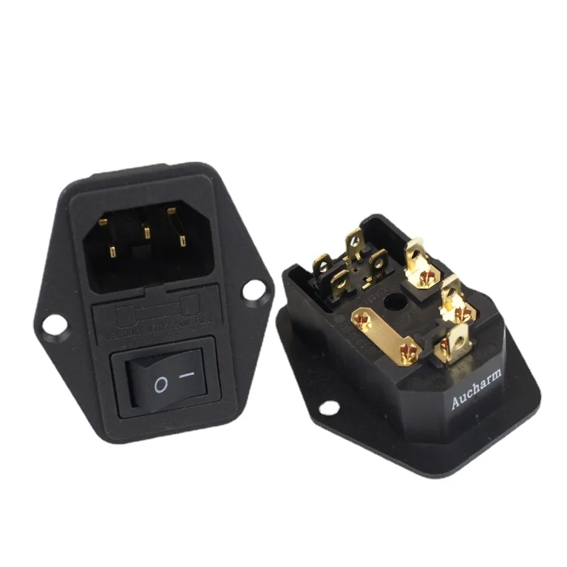 Аудиоадаптер Aucharm Copper HiFi C13 с разъемом IEC, позолоченный выключатель питания с плавким предохранителем.