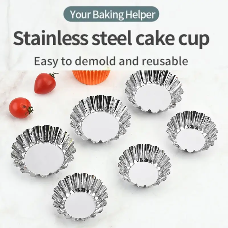 

5pcs Stainless Steel Mold Cupcake Egg Tar Cup Baking Jelly Egg Tart Reusable Cake Cookie Mold Tin Baking Tool Baking Cups