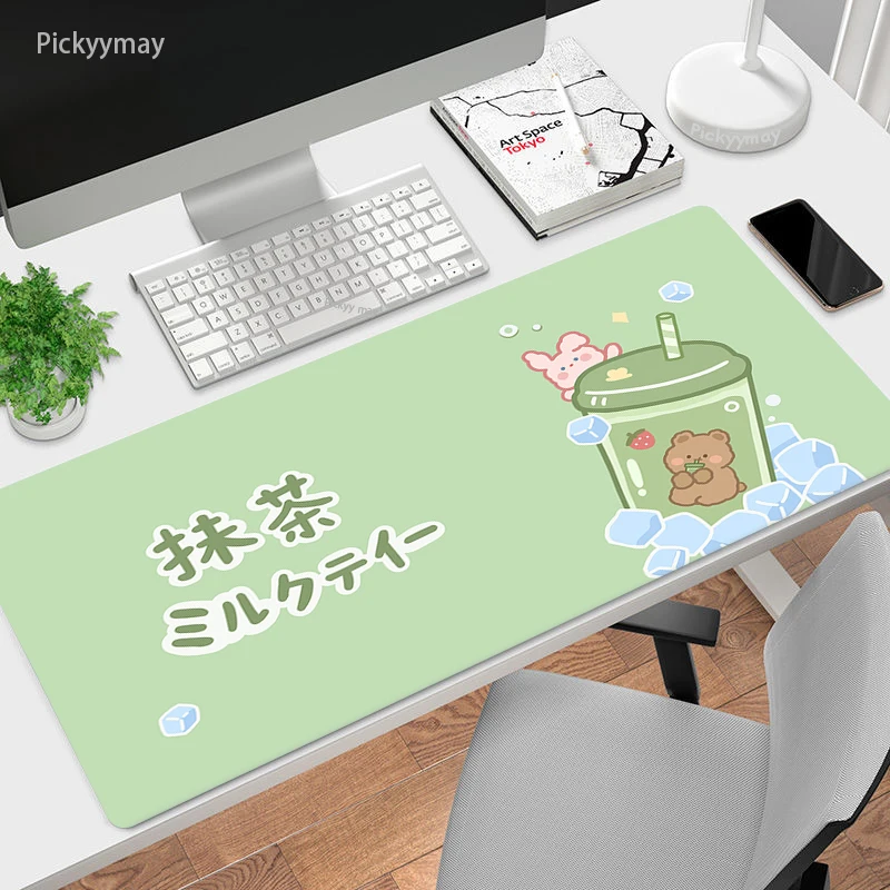 Cute Anime Mouse Pad Mause Matcha Green Office Desk Mat Computer Deskmat Mousepad Kawaii Office Accessories Pc Table Rug Xxl