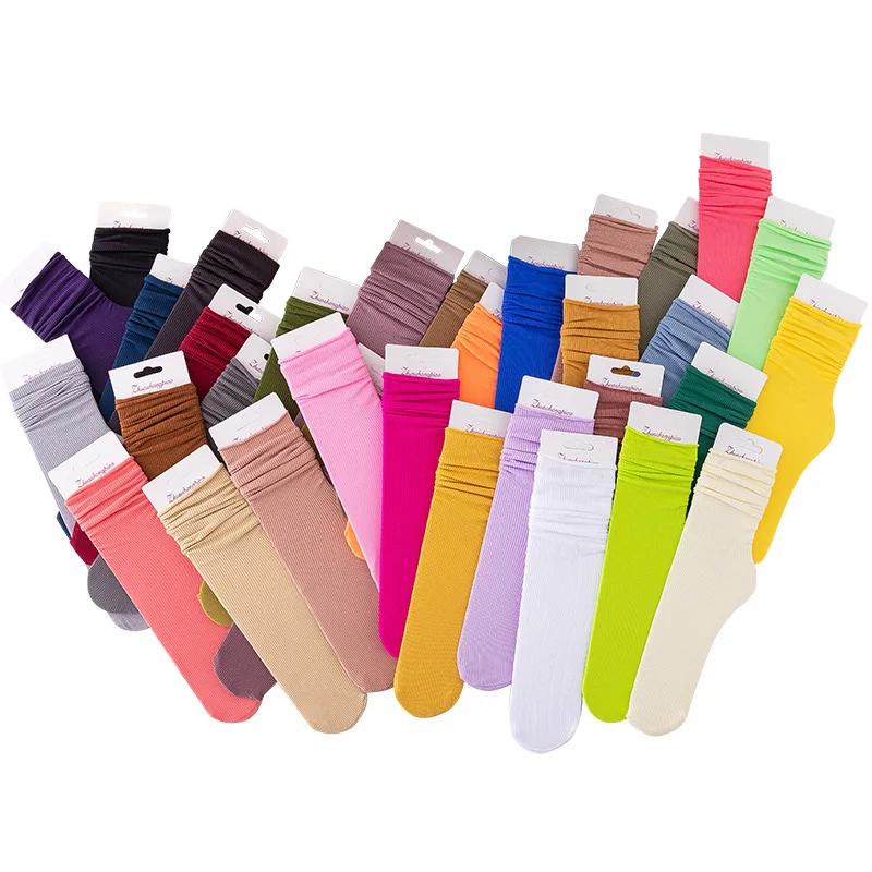 Women's Spring and Summer Thin Korean Style Sock 10 Pairs Mid-Calf Length Socks Candy Color Socks Long Socks