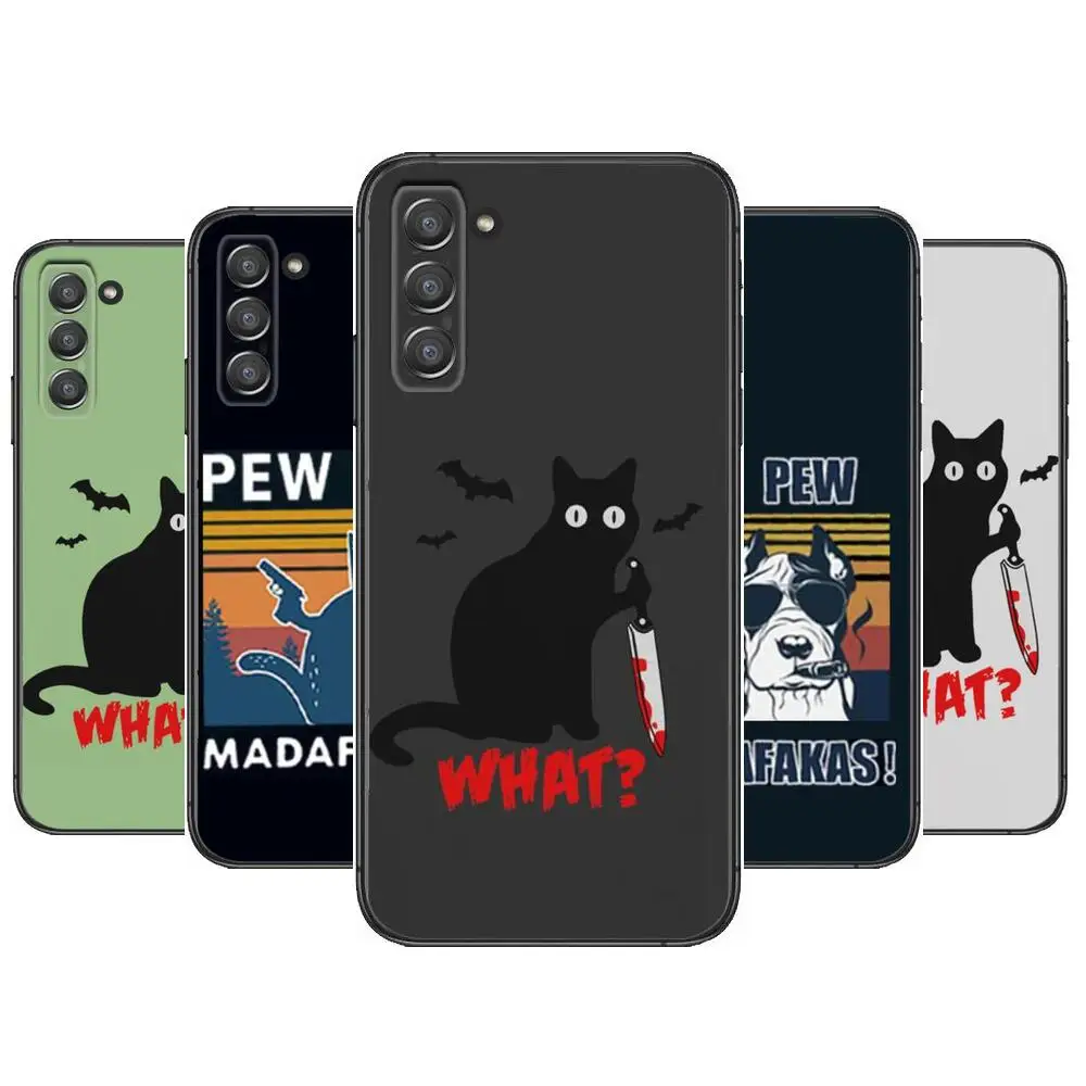 Funny Black Cat What Phone cover hull For SamSung Galaxy s6 s7 S8 S9 S10E S20 S21 S5 S30 Plus S20 fe 5G Lite Ultra Edge