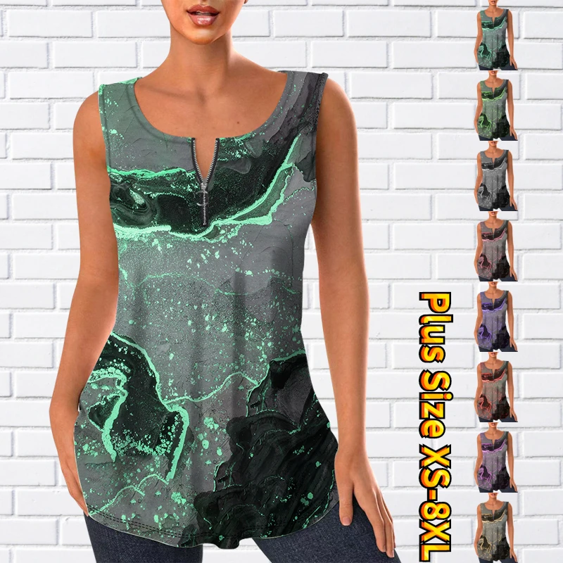 Женская уличная одежда 2023, повседневный топ на выход, Летняя Сексуальная футболка на молнии, новый дизайн, топ без рукавов с принтом и V-образным вырезом Женская уличная одежда 2023, повседневный топ на выход, Летняя Сексуальная футболка на молнии, новый дизайн, топ без рукавов с принтом и V-образным вырезом