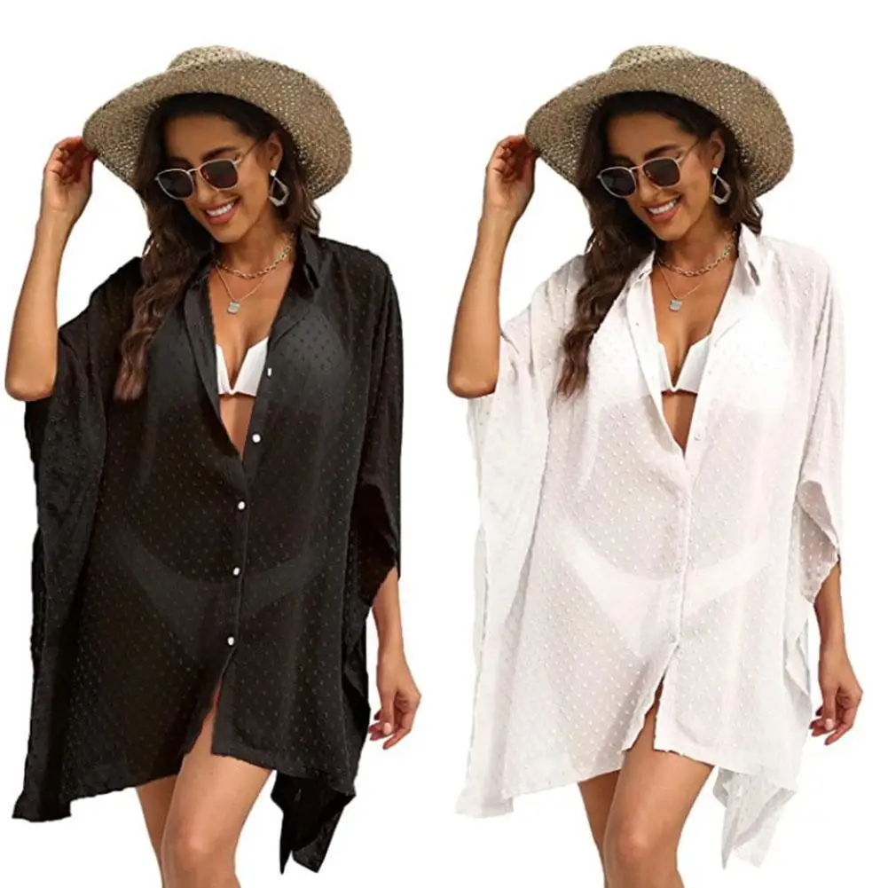 

2022New Fashion Bathing Suit Cover Ups For Women Button Up Chiffon Beach Swimwear Fashion Swimwear Bikinis Cover-Ups Beach Dress