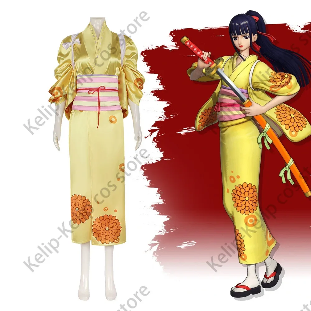 Костюм для косплея аниме Kikunojo O-Kiku халат-кимоно желтого цвета в японском стиле