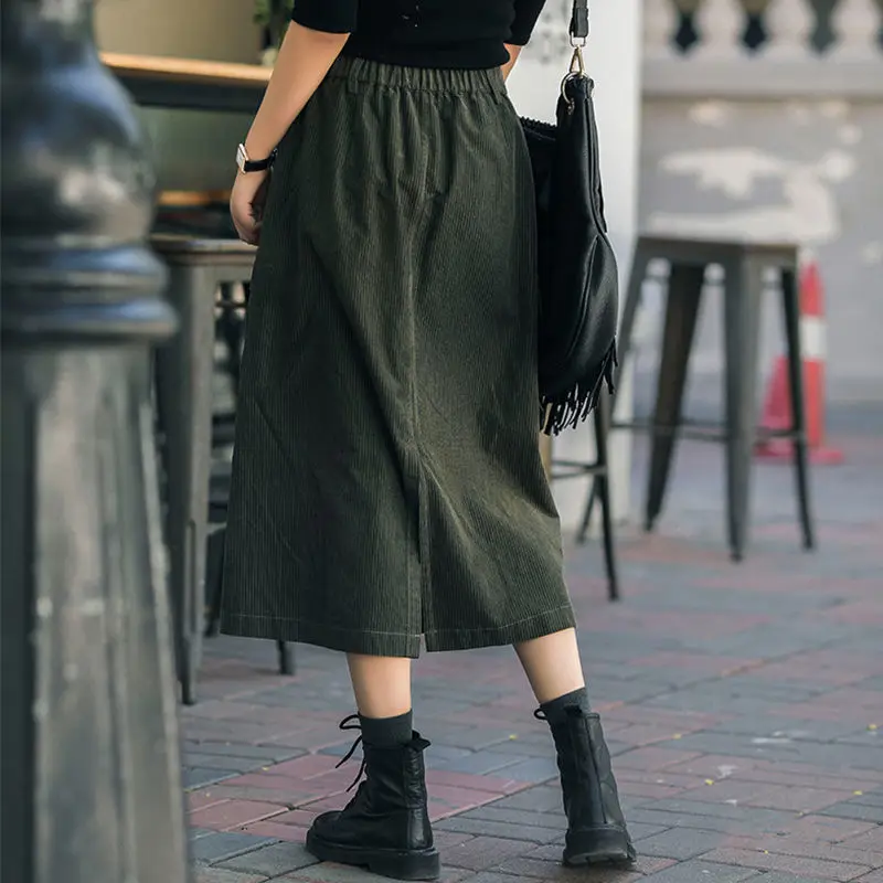 

Vintage Corduroy Skirt Womens Autumn Winter Skirt Korean Fashion High Waist Velvet Midi Long A-Line Skirts Faldas Mujer E327