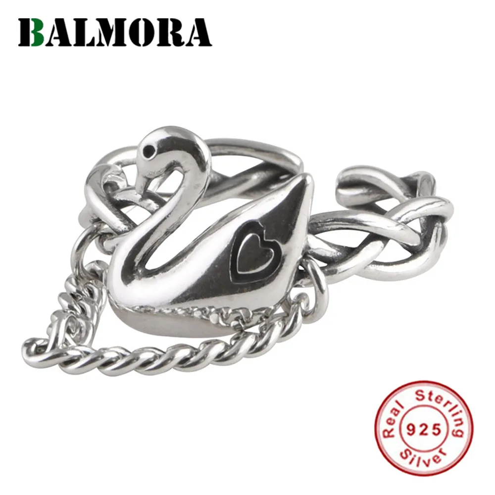 

Мужское и женское кольцо с лебедем BALMORA, винтажное регулируемое кольцо из серебра 925 пробы с кисточками и цепочкой в стиле панк, Подарочная б...