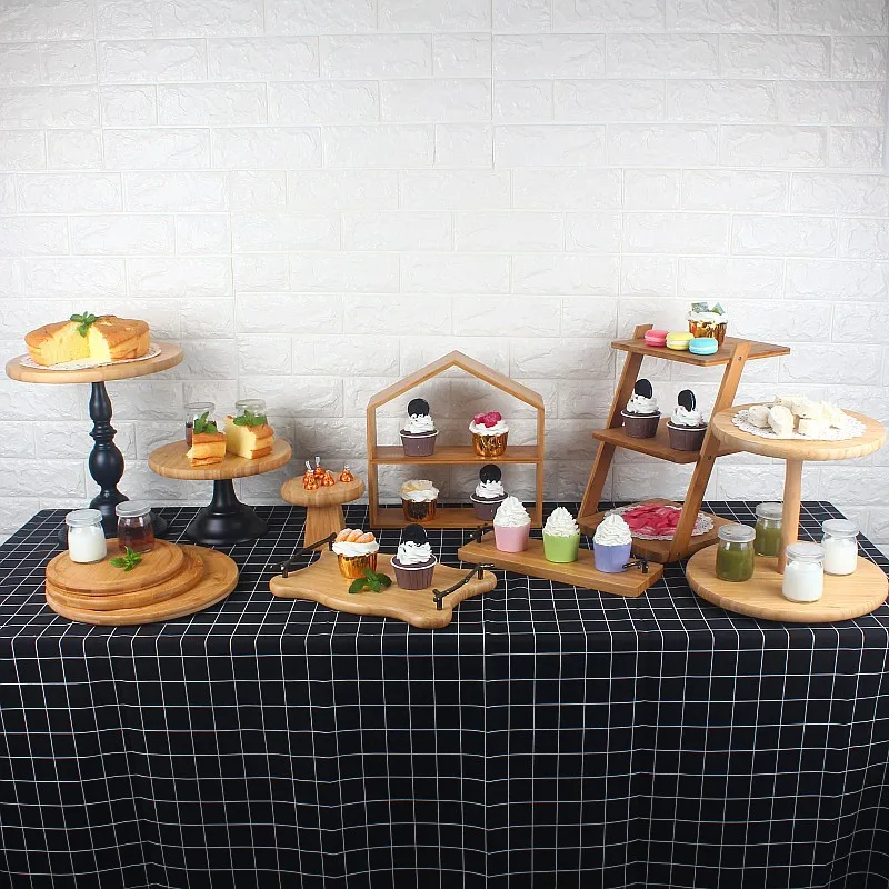 

Wooden Cake Dessert Snack Food Display Tray Wedding Table Christmas Party Events Wedding Luxury Decoration Cake Stand with Feet