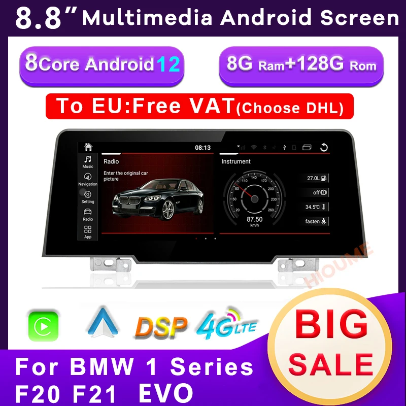 

8.8" 8Core 8+128G Android 12 Car Multimedia Player GPS Navigation Stereo Head Unit for BMW 1 Series F20 F21 F23 EVO 2018 2019
