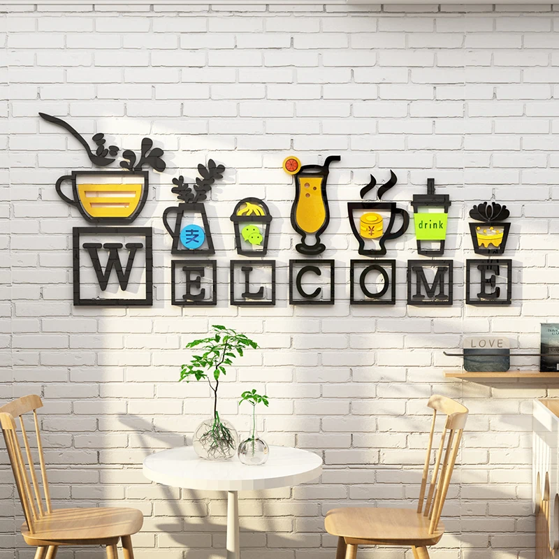 

WS240 Milk tea shop wall decoration dessert background wall sticker mural Cafe glass door creative cashier bar