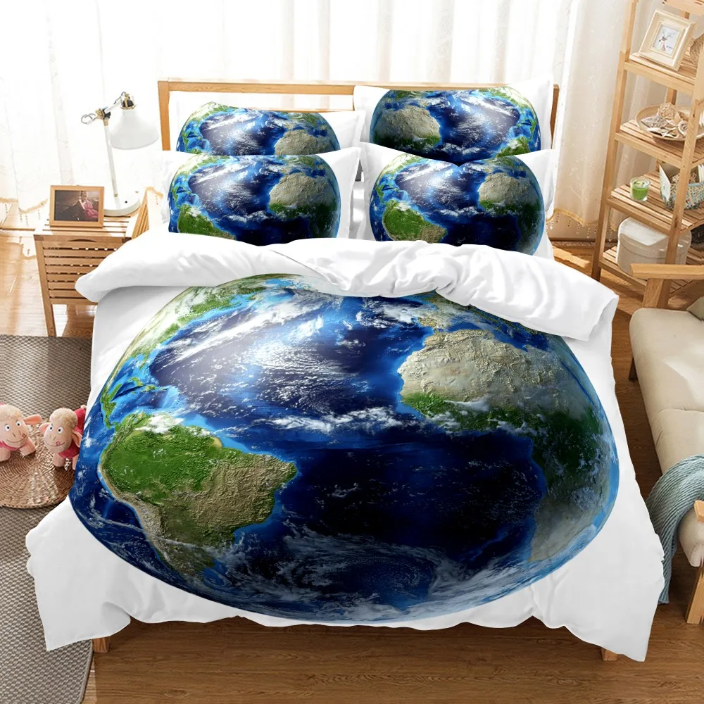 

Planet Moon Earth Sun 3D Print Comforter Bedding Set Universe The Milky Way Queen Twin Duvet Cover Home Luxury Set Pillowcase
