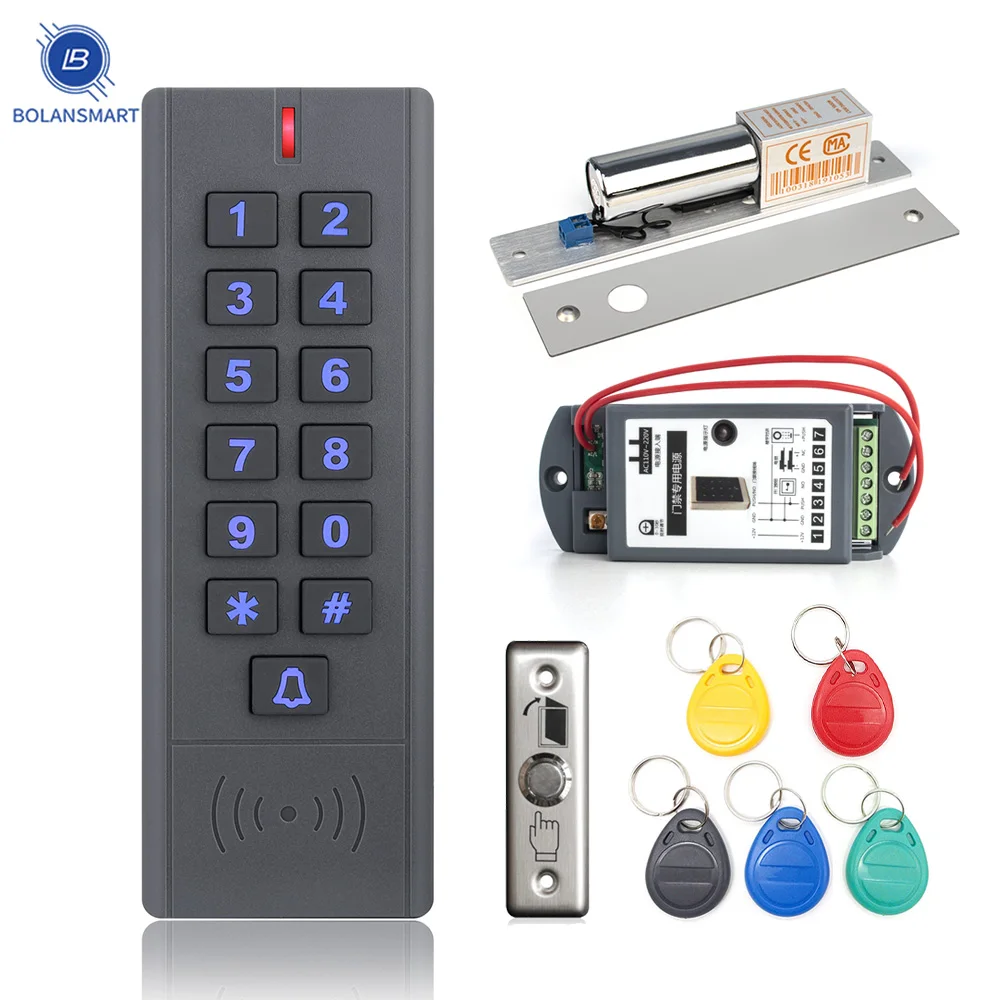 

Дверной комплект системы контроля доступа RFID + Электрический магнитный замок + язычок для карт + мини-считыватель карт + поставщик питания + в...