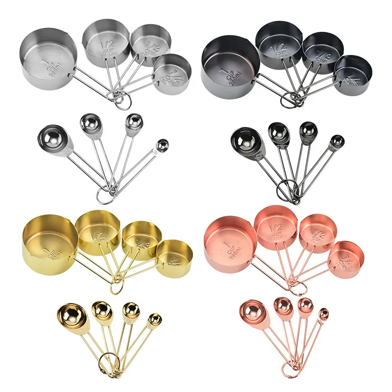 

8Pcs/Set Measuring Spoons 4Colors Baking Tools Multipurpose Modern Style Cookware Stainless Steel Kitchen Accessories